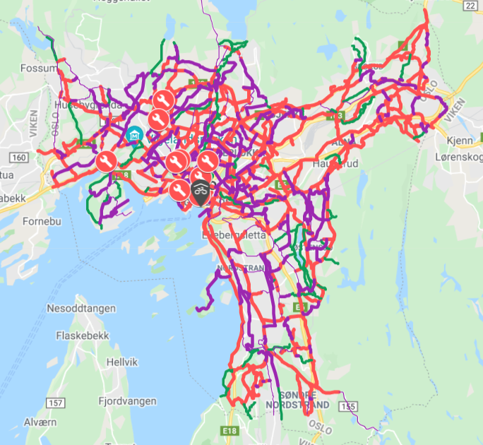 Oversikt over sykkelruter i Oslo